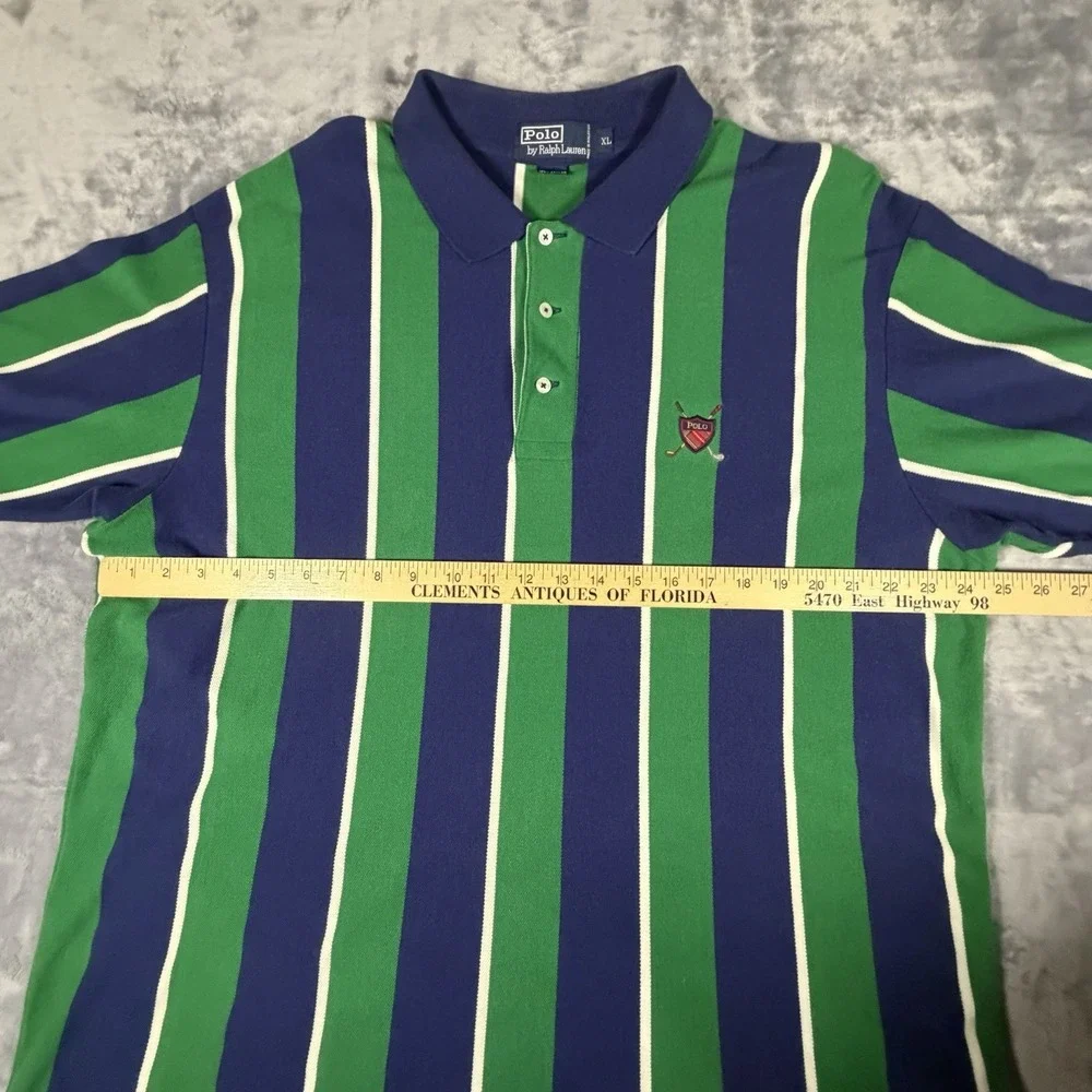 Vtg Polo Ralph Lauren Shirt Men's XL Stripes Crest Embroidery Preppy Y2K Knit